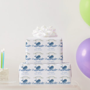 Blauer Wal mit Crown Nautical Boy Baby Shower Geschenkpapier