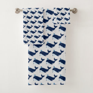Blauer Wal, nautisch Badhandtuch Set