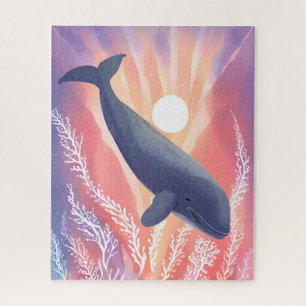 Blauer Wal Ozeanfarbnuancen Wasserfarbe Tier Puzzle