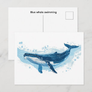 Blauer Wal Säugetier schwimmt Klein Postkarte