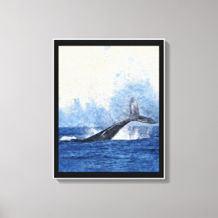 Blauer Wal spritzt im Ozean Kunst Leinwanddruck