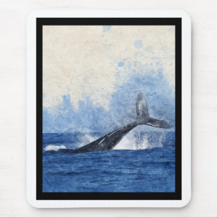Blauer Wal spritzt im Ozean Kunst Mousepad