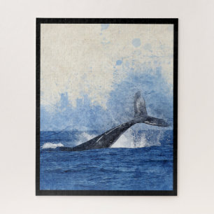 Blauer Wal spritzt im Ozean Kunst Puzzle