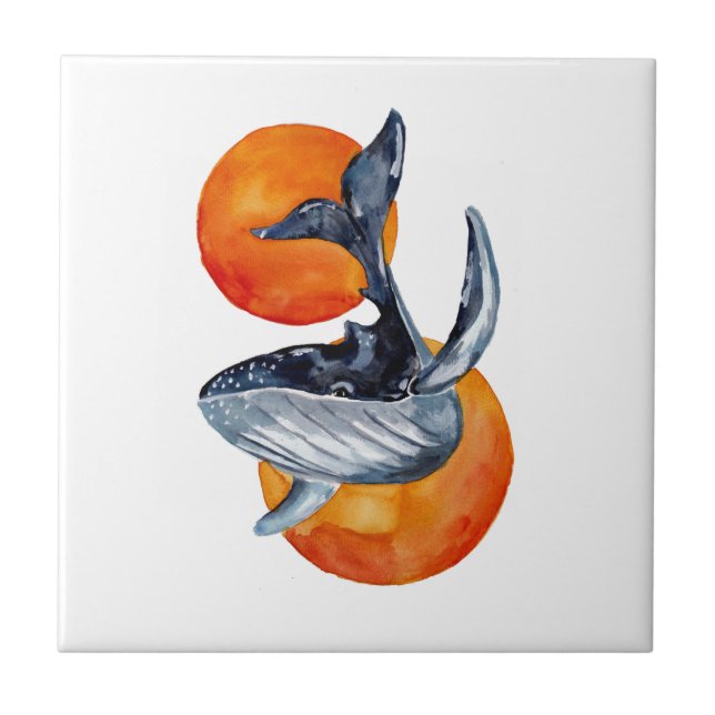 Blauer Wal und goldene Bälle Fliese (Vorderseite)