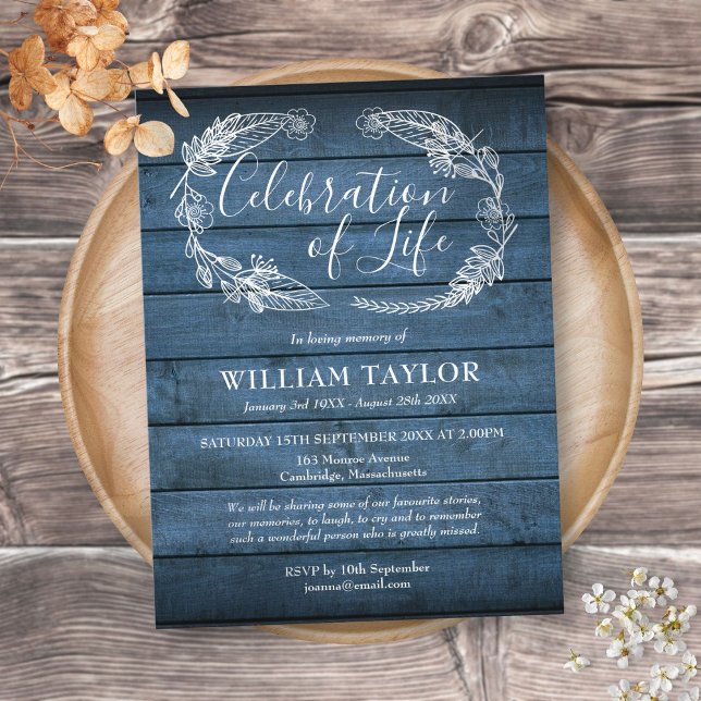 Blauer Wald Feier zur Beerdigung des Lebens Einlad Ankündigungspostkarte (Von Creator hochgeladen)