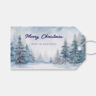 Blauer Wald im Schnee Personalisiertes Weihnachten Geschenkanhänger