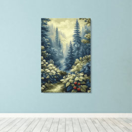 Blauer Wald mit roten Beeren, stilisierte Landscha Leinwanddruck