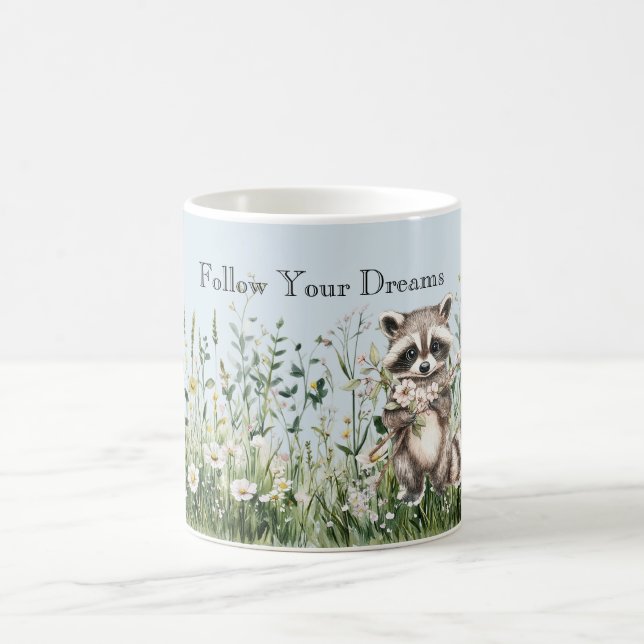 Blauer Waschbär Blumen-Träume Kaffeetasse (Mittel)