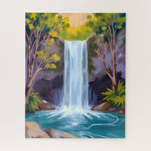 Blauer Wasserfall   Naturmalerei Waldlandschaft Puzzle