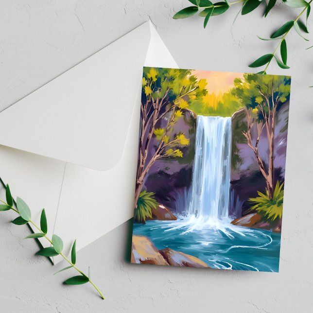 Blauer Wasserfall | Waldlandschaft Gemäldekarte (Von Creator hochgeladen)