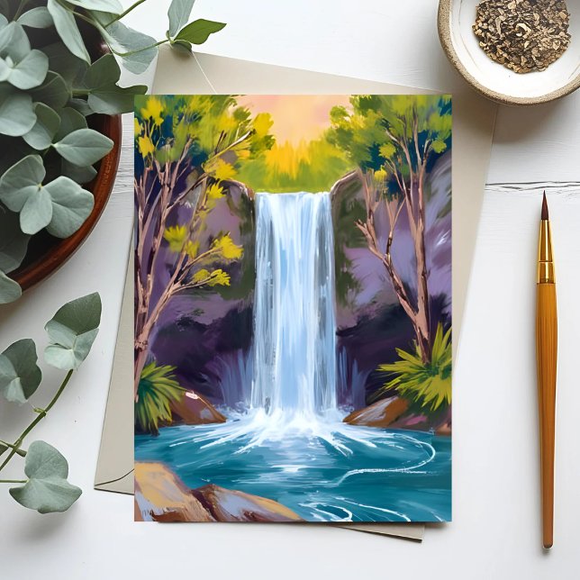 Blauer Wasserfall | Waldlandschaft Naturbild Postkarte (Von Creator hochgeladen)
