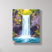 Blauer Wasserfall | Waldlandschaft Naturmalerei