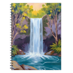 Blauer Wasserfall Waldlandschaft Naturmalerei Notizblock