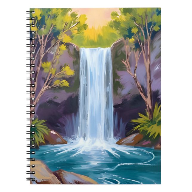 Blauer Wasserfall | Waldlandschaft Naturmalerei Notizblock (Vorderseite)