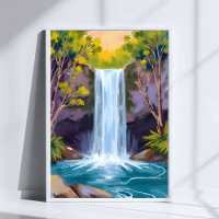 Blauer Wasserfall | Waldlandschaft Naturmalerei