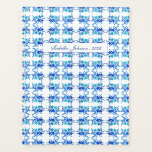 Blauer Wasserfarben-Blumen-Personalisierter Planer