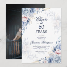 Blauer Wasserfarben Elegantes Foto 60. Geburtstag