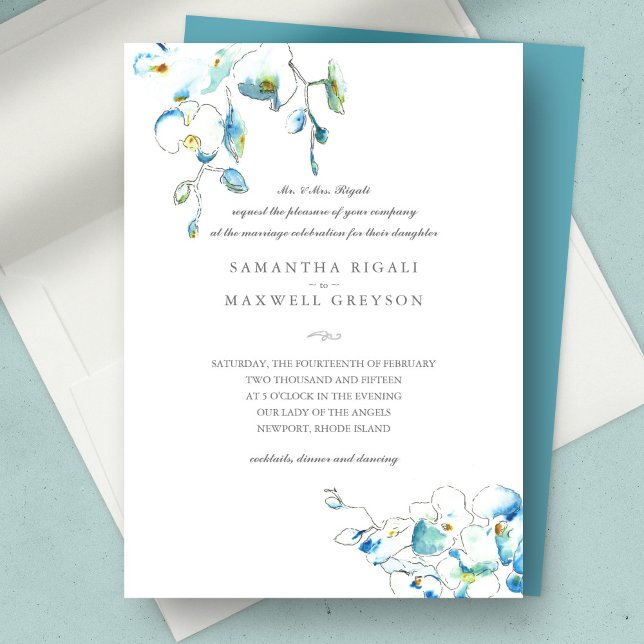 Blauer Wasserfarben - Feierliche Hochzeitseinladun Einladung (wedding invitation blue floral watercolor)
