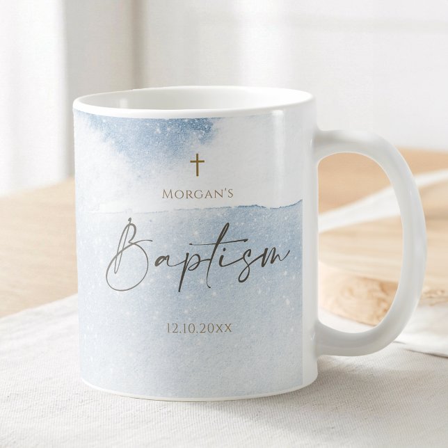 Blauer Wasserfarben-Junge-Taufe Kaffeetasse (Blue Watercolor Boy Baptism Coffee Mug)