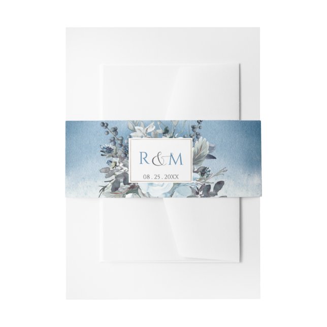 Blauer Wasserfarben und Blumen, Hochzeitstile Einladungsbanderole (Vorderseite Beispiel)