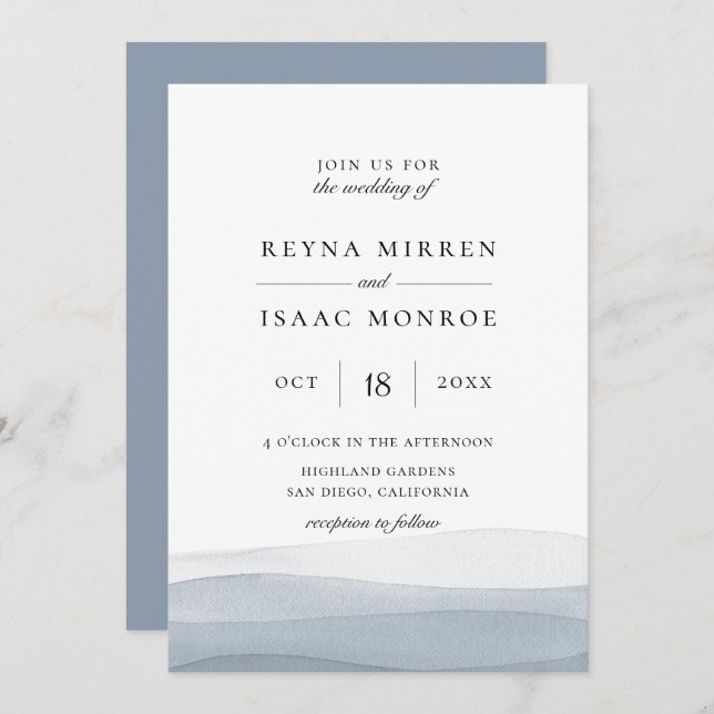 Blauer Wasserfarbenfroh Einladung (Vorne/Hinten)