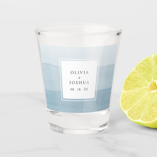 Blauer Wasserfarbenfroh Schnapsglas (Vorderseite)