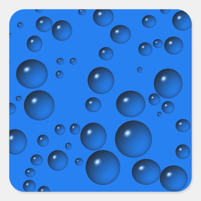 Blauer Wassertropfen Blasen Quadratischer Aufkleber (Vorderseite)