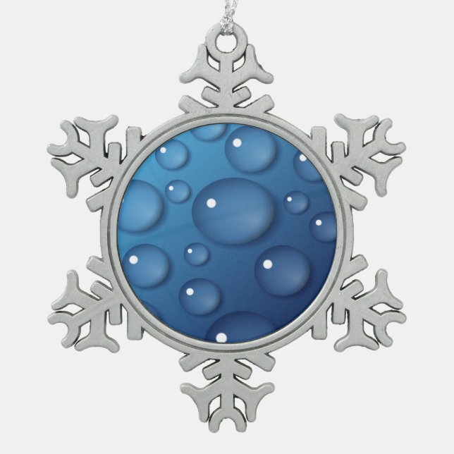 Blauer Wassertropfen Textur Schneeflocken Zinn-Ornament (Vorderseite)