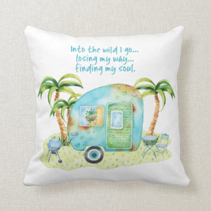 Blauer Watercolor-Camper-Wohnwagen - Finden meines Kissen