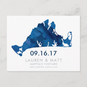 Blauer Watercolor Martha's Vineyard Save the Date Ankündigungspostkarte