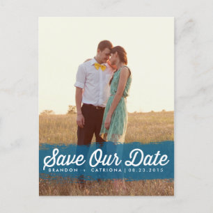 BLAUER WATERCOLOR-SPLASH SAVE THE DATE POSTKARTE
