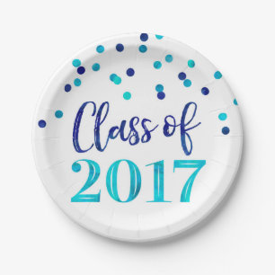 Blauer Watercolorconfetti-Abschluss 2017 Pappteller