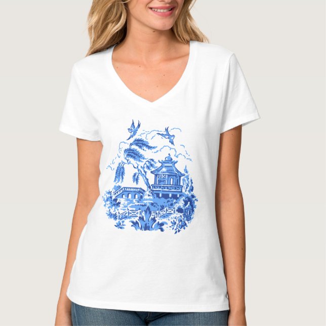 Blauer Weide-China-Entwurf T-Shirt (Vorderseite)