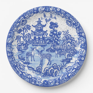Blauer Weidenhirsch Asiatischer Tempelgarten Knist Pappteller