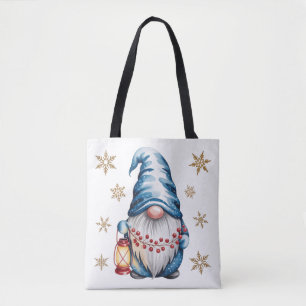 Blauer Weihnachts-Gnom mit roter Laterne und Beere