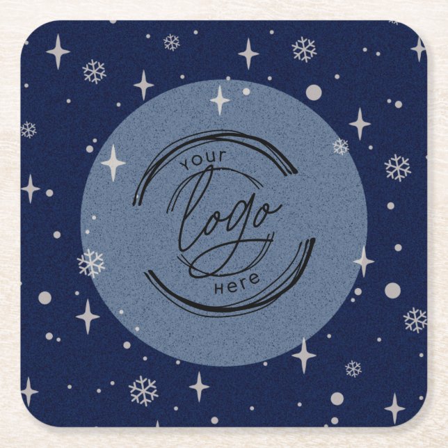 Blauer Weihnachts-Logo Snowflake Rechteckiger Pappuntersetzer (Vorderseite)
