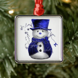 Blauer Weihnachts-Schneemann Ornament Aus Metall
