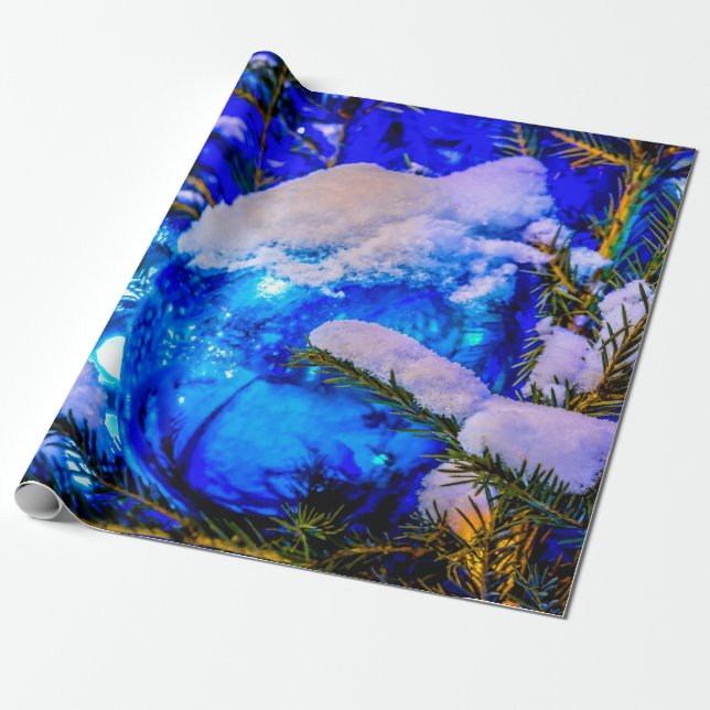 Blauer Weihnachtsball, Schnee Geschenkpapier (Ungerollt)