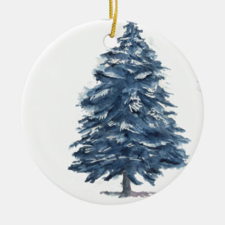 Blauer Weihnachtsbaum - Aquarellfarbe Rosa und Bla Keramik Ornament