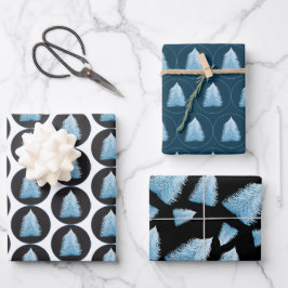 Blauer Weihnachtsbaum auf schwarz und blau Geschenkpapier Set