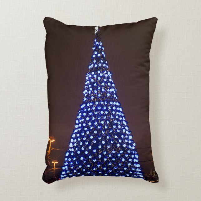 Blauer Weihnachtsbaum Dekokissen (Vorderseite(Vertikal))