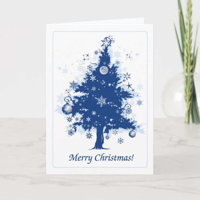 Blauer Weihnachtsbaum Feiertagskarte (Vorderseite)