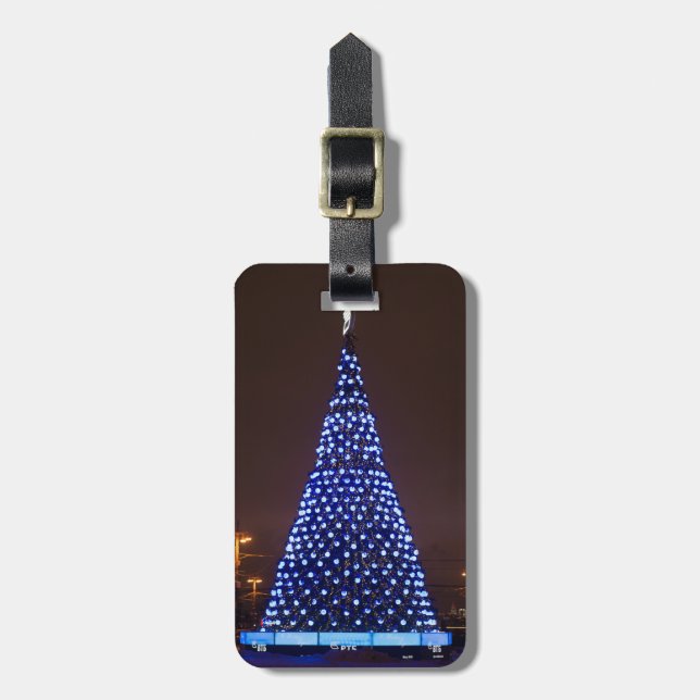Blauer Weihnachtsbaum Gepäckanhänger (Vorderseite vertikal)