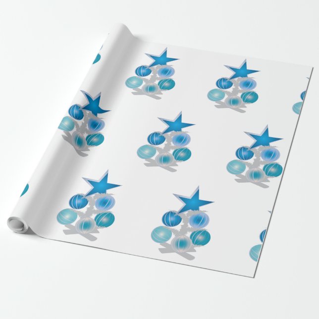 Blauer Weihnachtsbaum Geschenkpapier (Ungerollt)