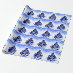 Blauer Weihnachtsbaum Geschenkpapier