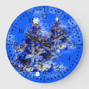 Blauer Weihnachtsbaum Große Wanduhr