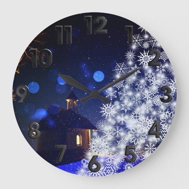 Blauer Weihnachtsbaum Große Wanduhr (Vorderseite)