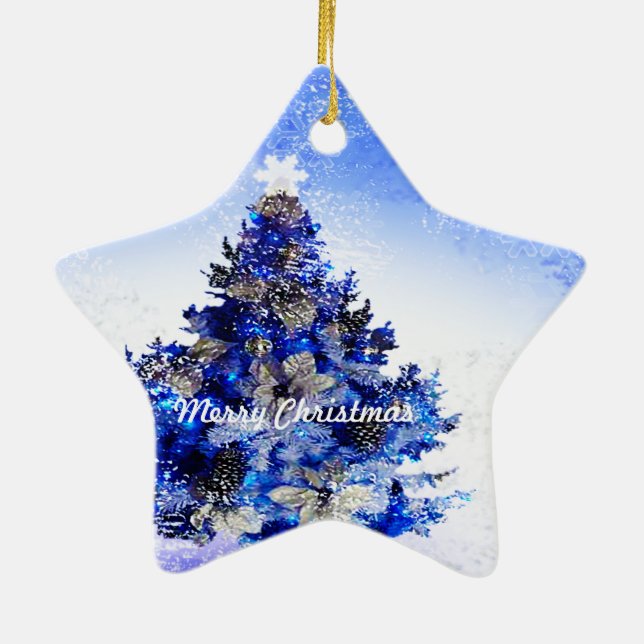 Blauer Weihnachtsbaum mit individueller Dekoration (Hinten)