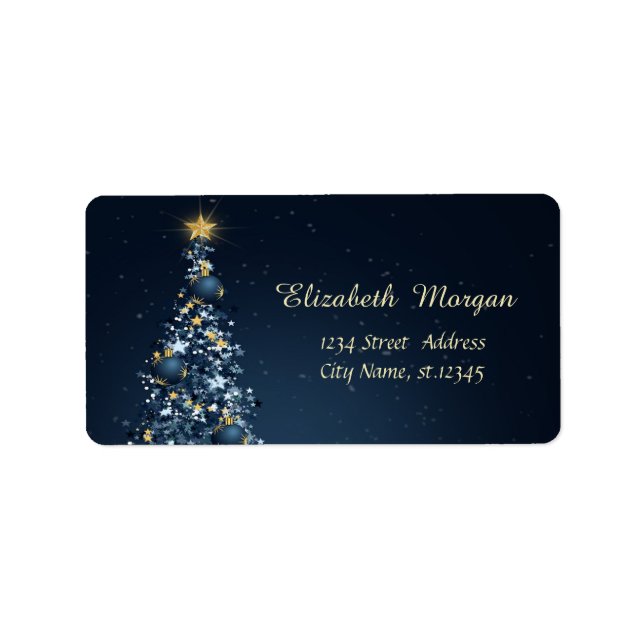 Blauer Weihnachtsbaum, Ornamente Urlaub Adressaufkleber (Vorne)