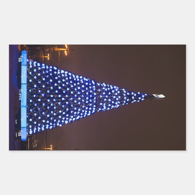 Blauer Weihnachtsbaum Rechteckiger Aufkleber (Vorderseite)